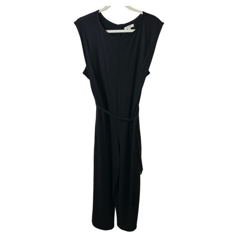 Max Studio Jumpsuit Womens Large Black Wide Leg Belted Stretch Sleeveless Formal